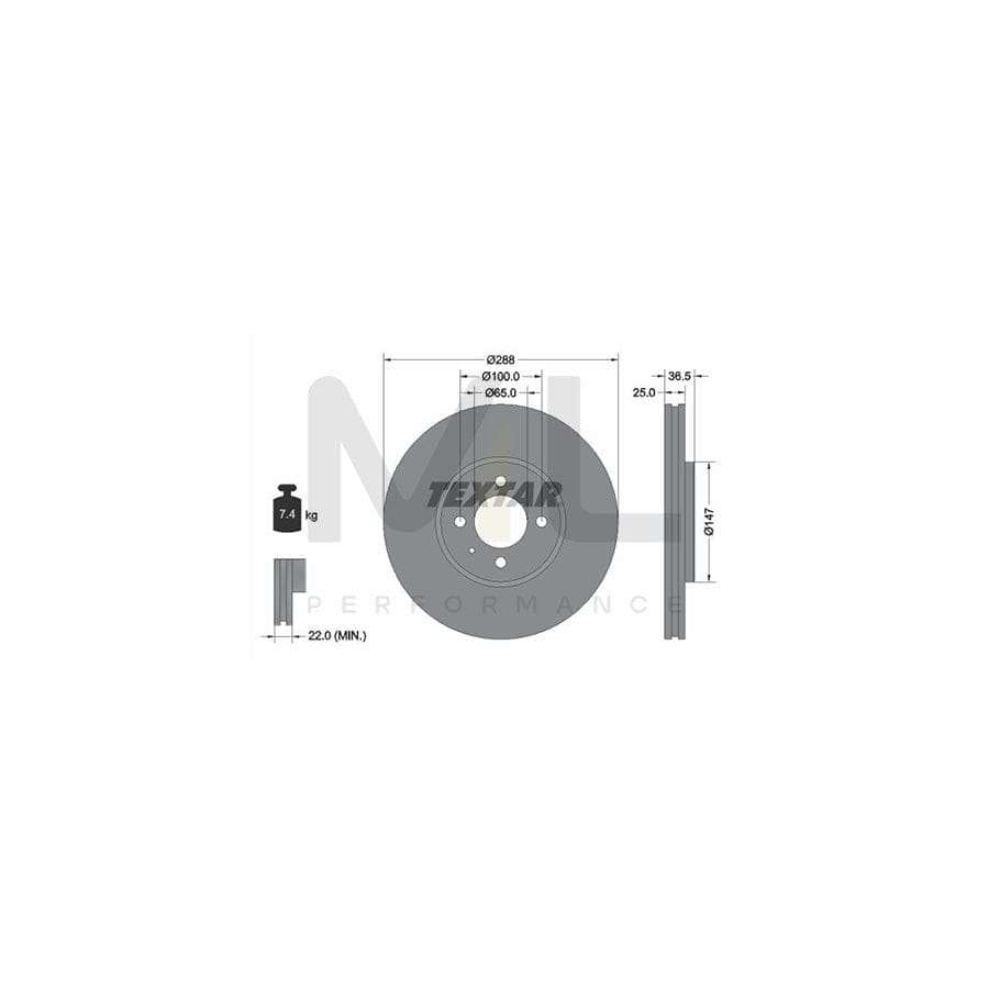 TEXTAR 92302303 Brake Disc for VW up! Hatchback (121, 122, BL1, BL2) Externally Vented, Coated, without wheel hub, without wheel studs - 1 piece