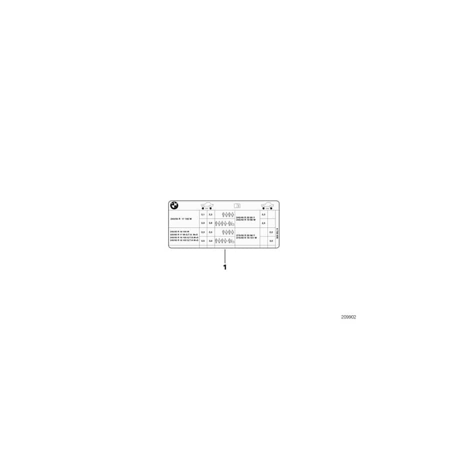 Genuine BMW 71246783236 E92 Label "Tire Pressure" (Inc. 328i)