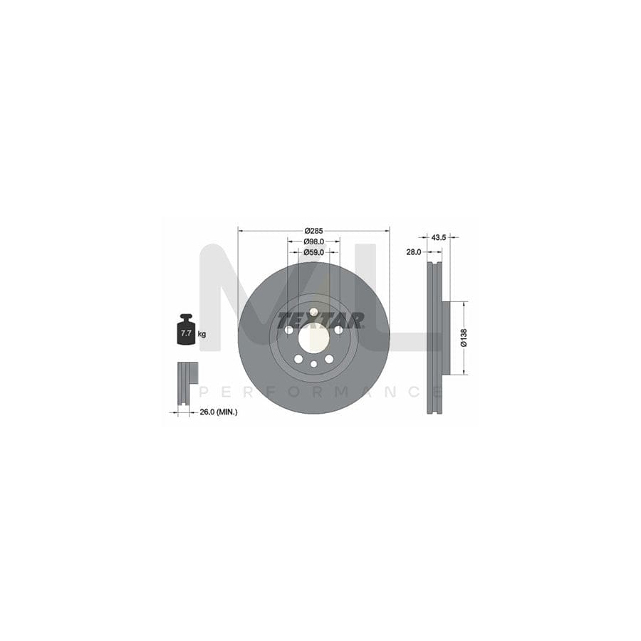 TEXTAR 92115000 Brake Disc Internally Vented, without wheel hub, without wheel studs - 1 piece