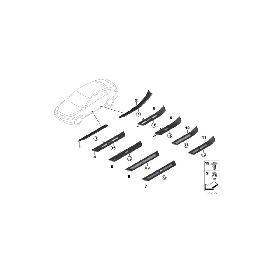 Genuine BMW 51477337016 F07 Cover, Door Sill, Lighted, Rear Right BMW (Inc. 550iX, 528i & 550i)