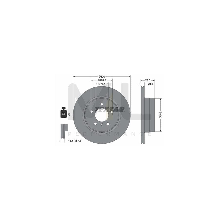 TEXTAR PRO 92161103 Brake Disc Internally Vented, Coated, without wheel hub, without wheel studs - 1 piece
