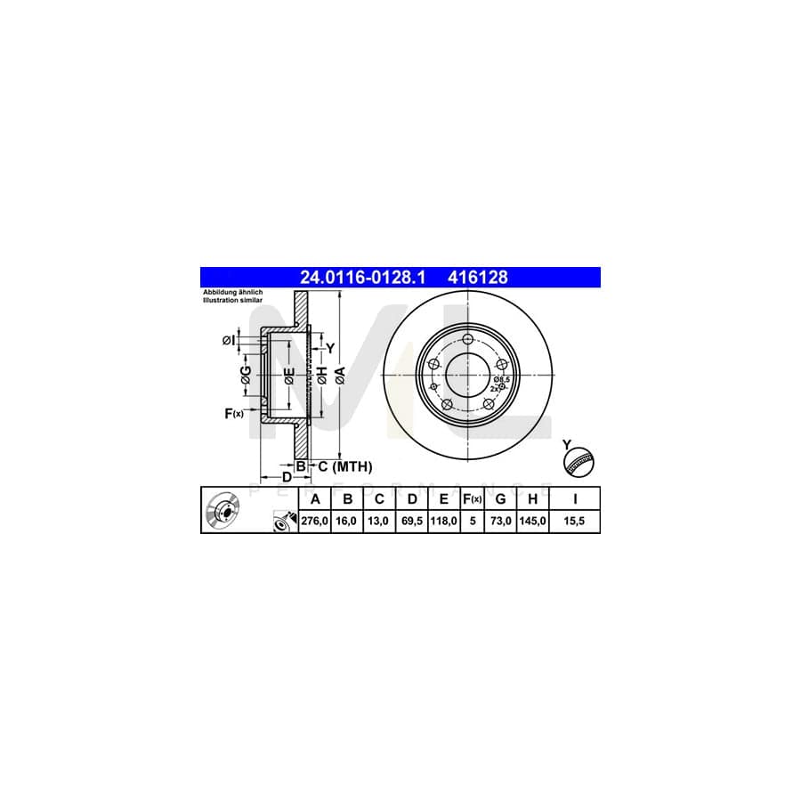 ATE 24.0116-0128.1 Brake Disc for IVECO Daily Solid, Coated, with ABS sensor ring - 1 piece