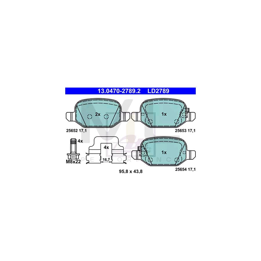 ATE Ceramic 13.0470-2789.2 Brake pad set for FIAT 500L (351, 352) with acoustic wear warning, with accessories