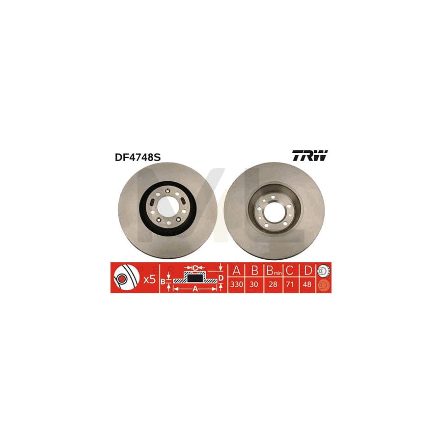 TRW DF4748S Brake Disc Vented, Painted - 1 piece