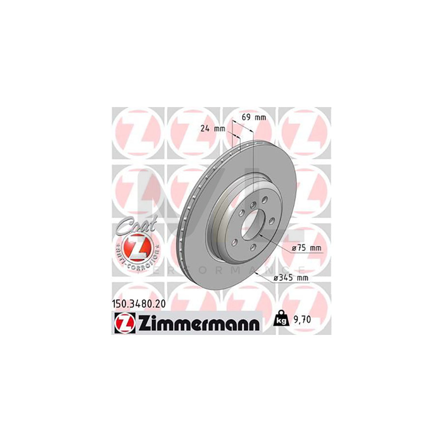 ZIMMERMANN COAT Z 150.3480.20 Brake Disc Internally Vented, Coated, High-carbon - 1 piece