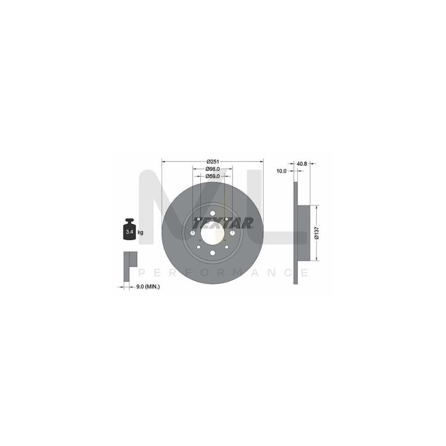 TEXTAR PRO 92202303 Brake Disc for ALFA ROMEO MiTo (955) Solid, Coated, without wheel hub, without wheel studs - 1 piece