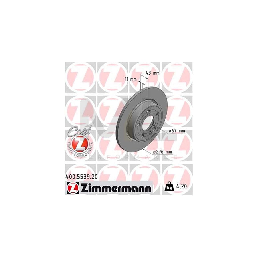 ZIMMERMANN 400.5539.20 Brake Disc Solid, Coated - 1 piece