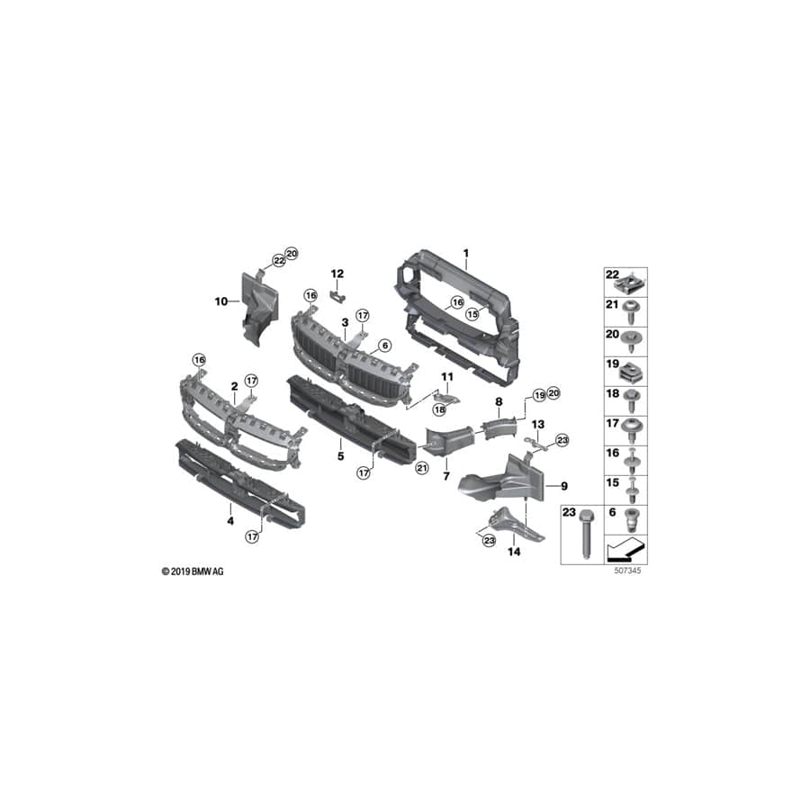 Genuine BMW 51647422300 G20 G21 Bracket, Aux. Radiator, Lower Right (Inc. 320dX, 320iX & 320d)