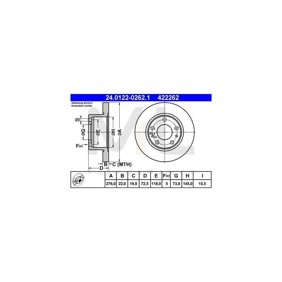 ATE 24.0122-0262.1 Brake Disc for IVECO Daily Solid - 1 piece