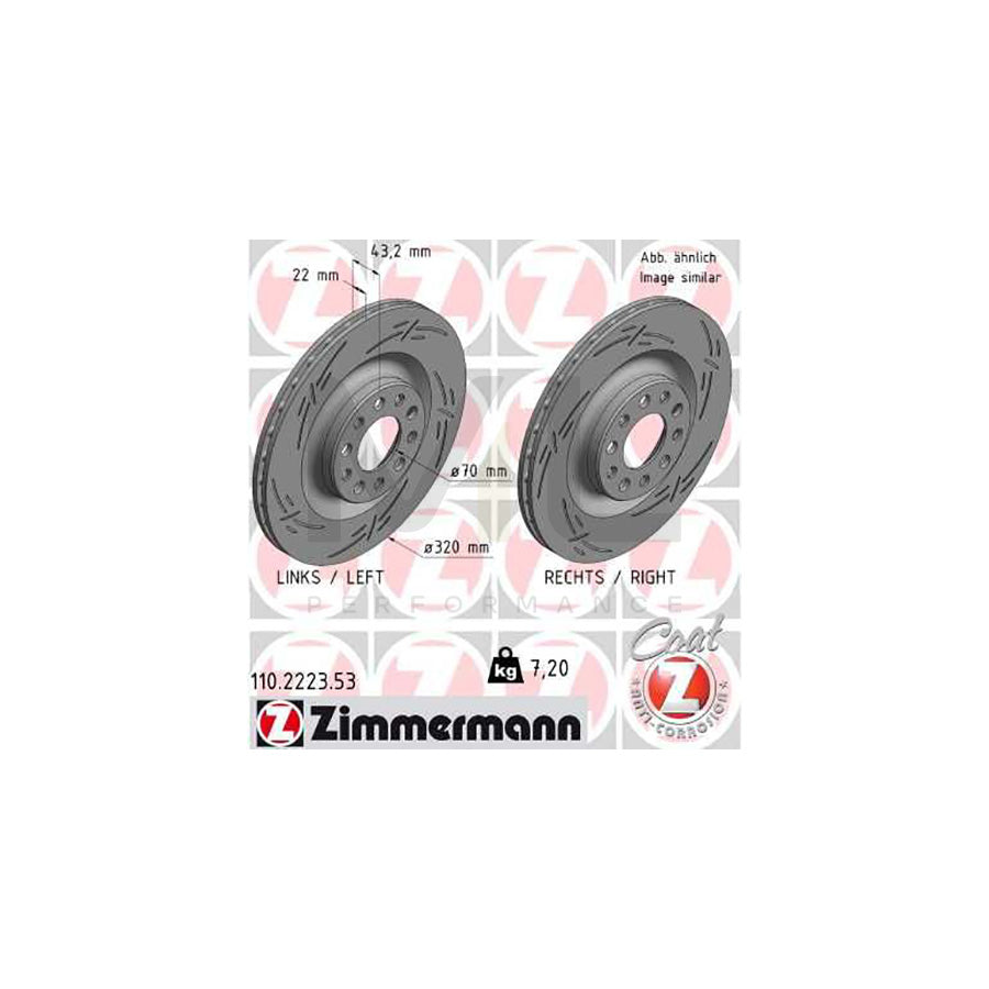 ZIMMERMANN 110.2223.53 Brake Disc Internally Vented, Slotted, Coated - 1 piece