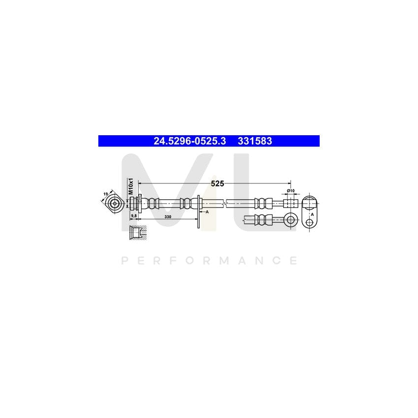 ATE 24.5296-0525.3 Brake Hose for SUZUKI Grand Vitara II Off-Road (JT, TE, TD) 525mm, M10x1