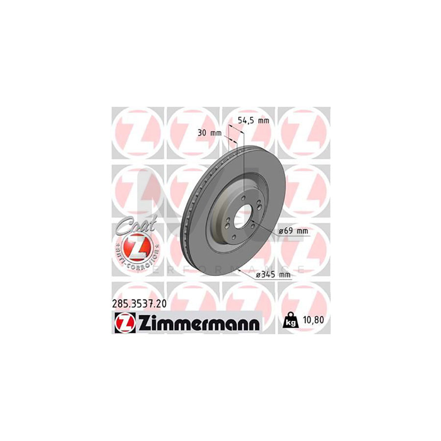 ZIMMERMANN 285.3537.20 Brake Disc for HYUNDAI i30 Internally Vented, Coated - 1 piece