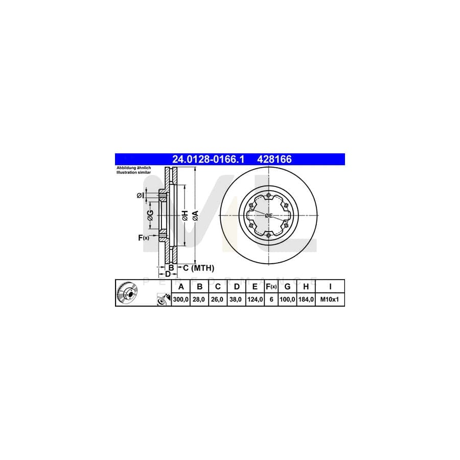 ATE 24.0128-0166.1 Brake Disc Vented, Coated - 1 piece
