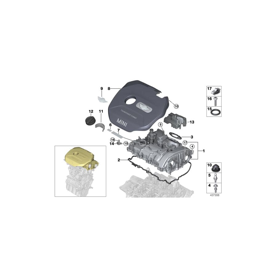 Genuine BMW 11128618514 F56 F55 Profile Seal For Cylinder Head Cover (Inc. One & One First)