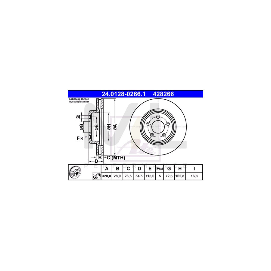 ATE 24.0128-0266.1 Brake Disc for CHRYSLER 300 Vented, Coated, High-carbon - 1 piece