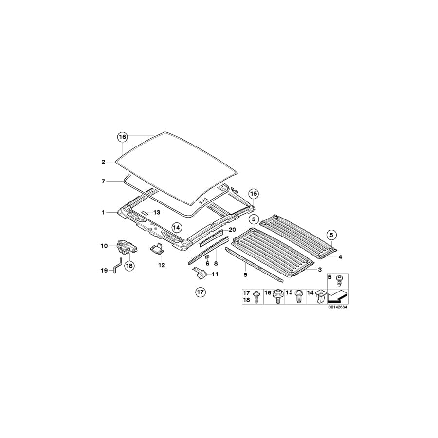 Genuine BMW 54107195676 E63 Supended Headliner, Front HImmELGRAU (Inc. 650i, 635d & 630i)