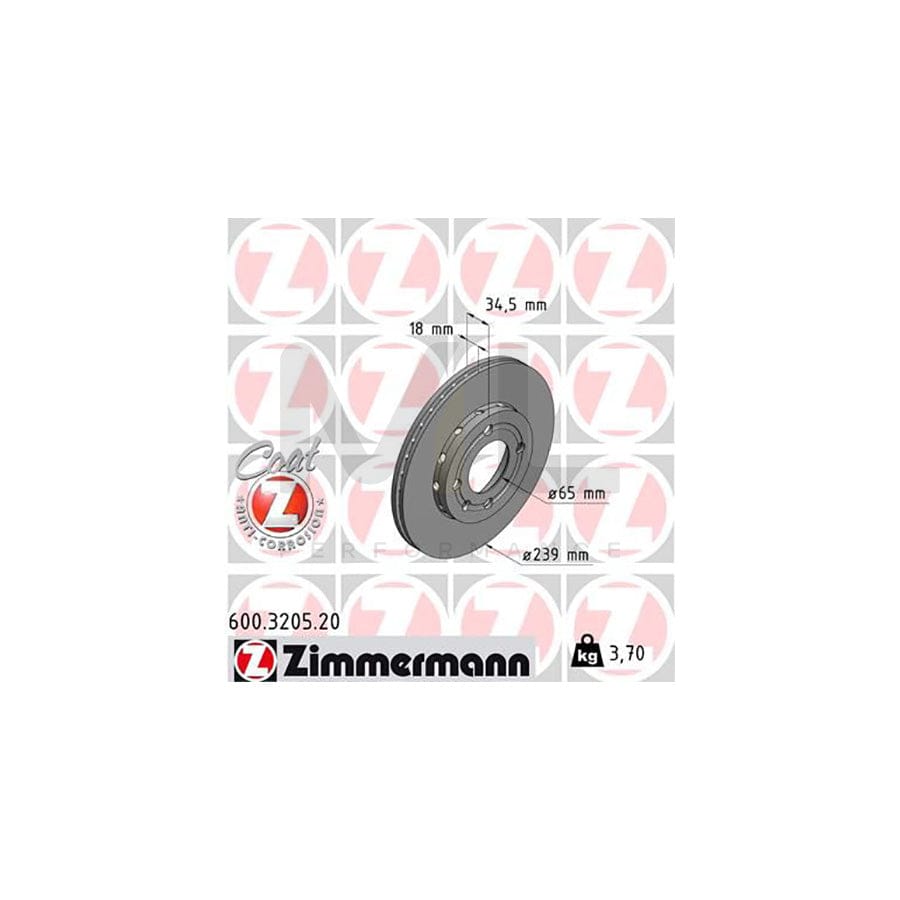 ZIMMERMANN COAT Z 600.3205.20 Brake Disc Externally Vented, Coated - 1 piece