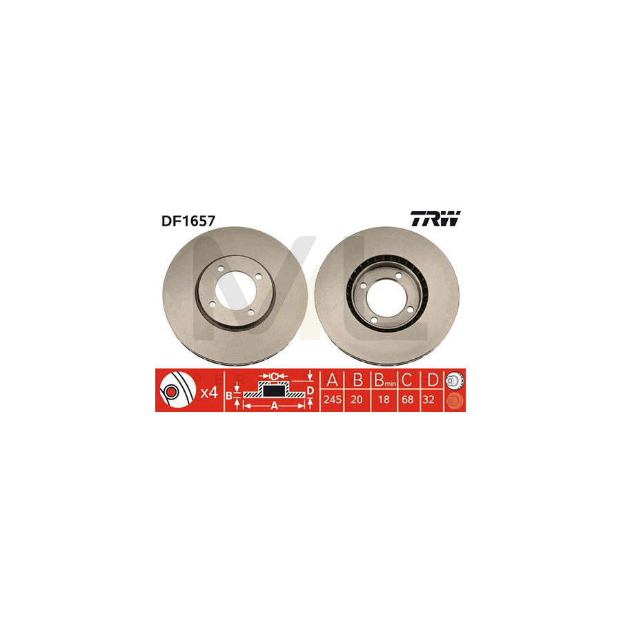 TRW DF1657 Brake Disc for FORD CAPRI Vented - 1 piece