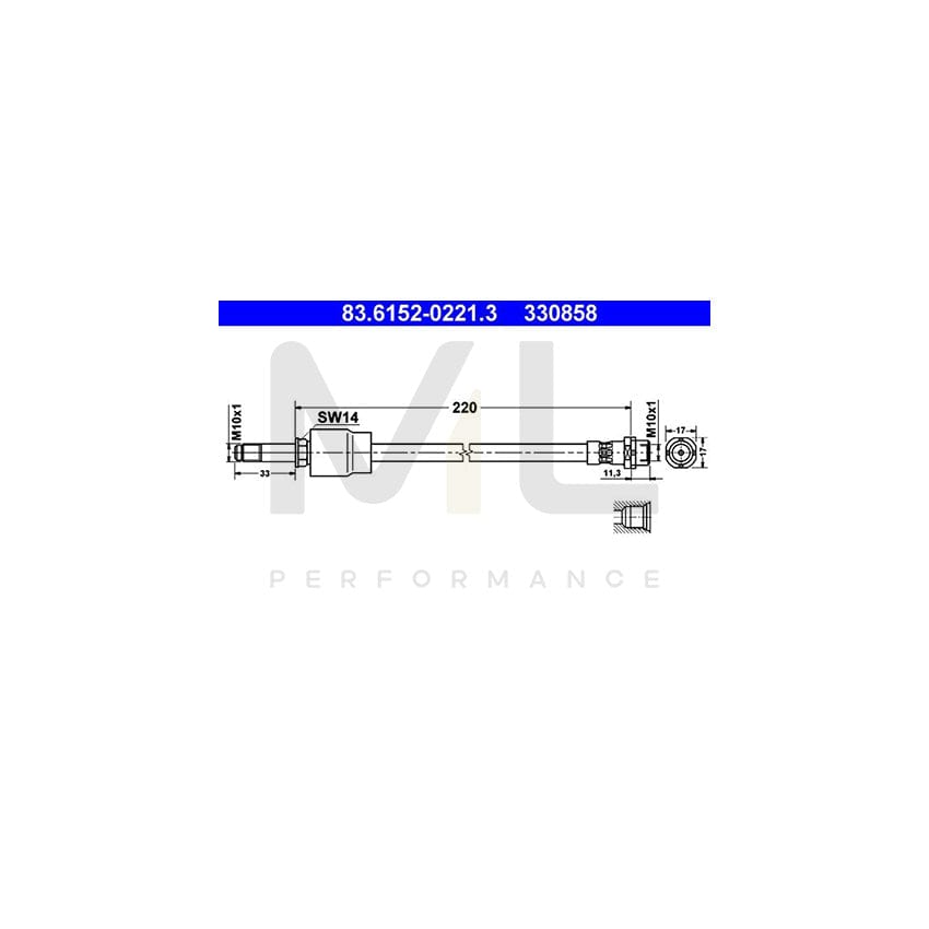 ATE 83.6152-0221.3 Brake Hose 220mm, M10x1