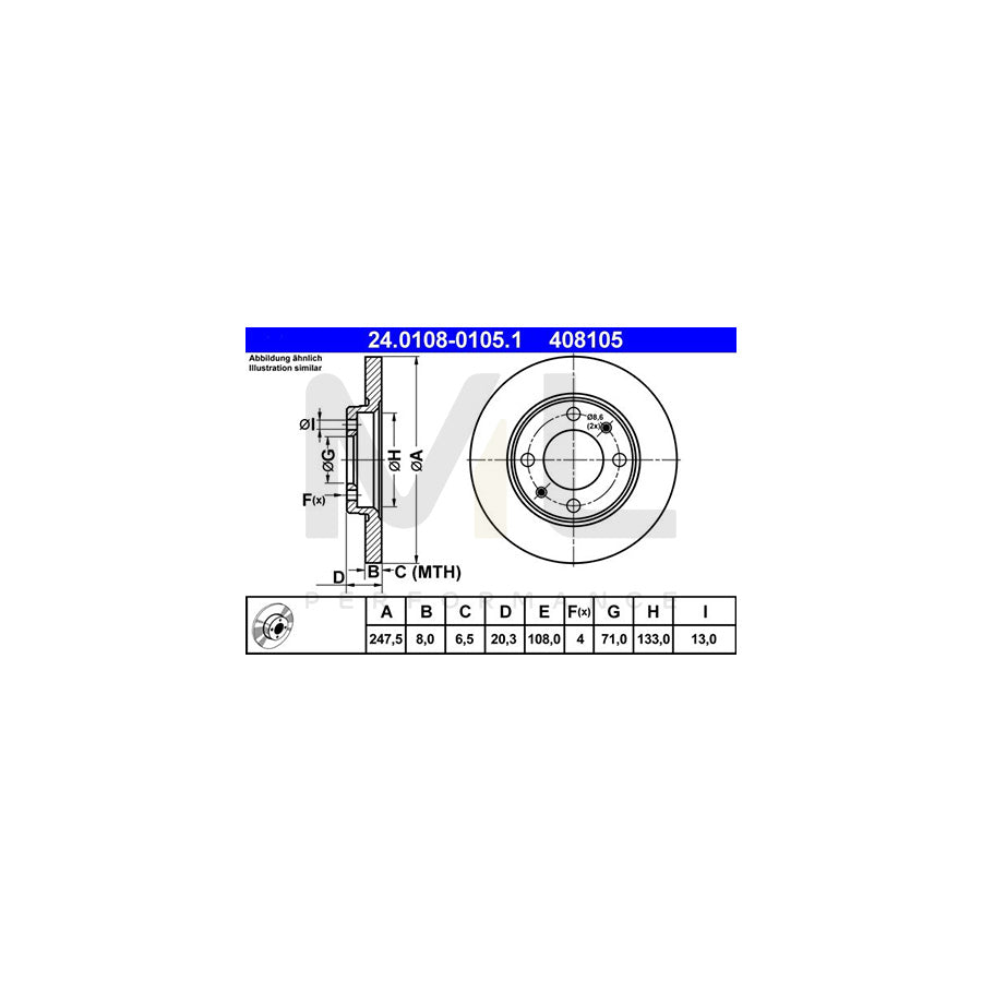 ATE 24.0108-0105.1 Brake Disc Solid - 1 piece