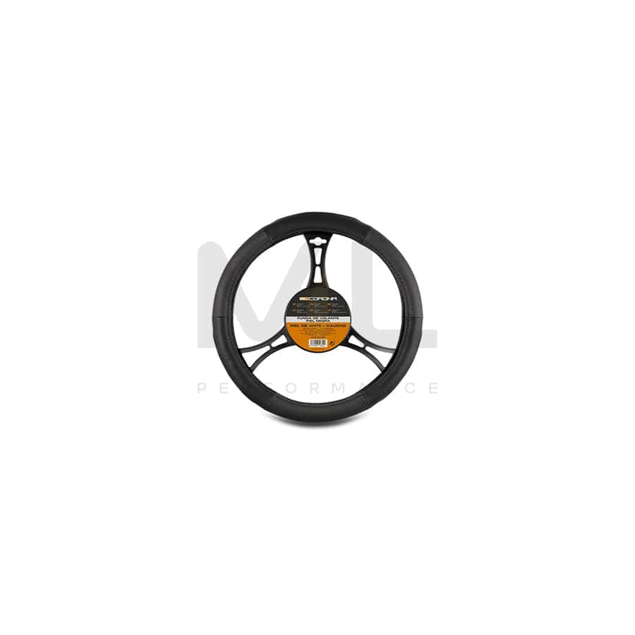 CORONA FVO10156 Steering wheel cover Black, Ø: 36-38cm, Elastomer, Leather