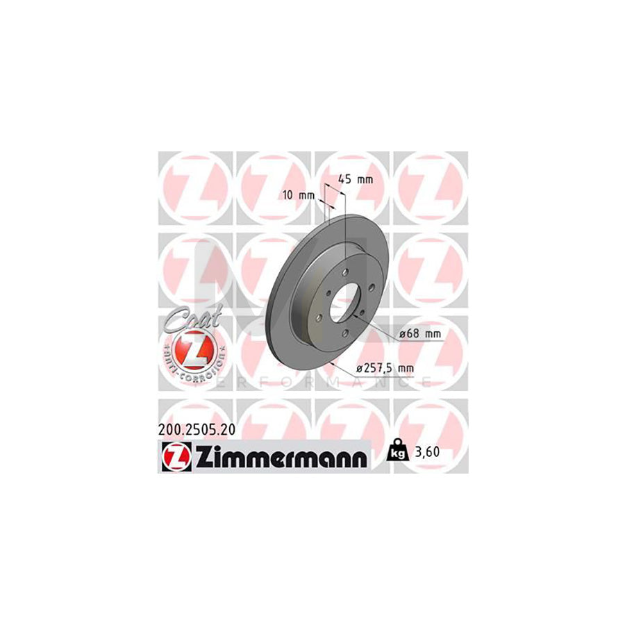 ZIMMERMANN COAT Z 200.2505.20 Brake Disc Solid, Coated - 1 piece