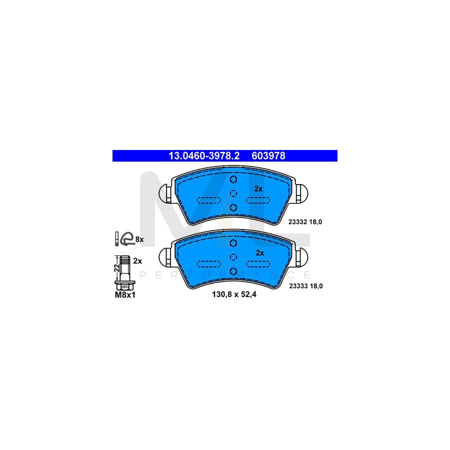 ATE 13.0460-3978.2 Brake pad set excl. wear warning contact, with brake caliper screws, with accessories