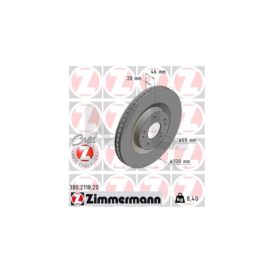 ZIMMERMANN 380.2118.20 Brake Disc for MITSUBISHI Eclipse Cross (GK_) Internally Vented, Coated - 1 piece