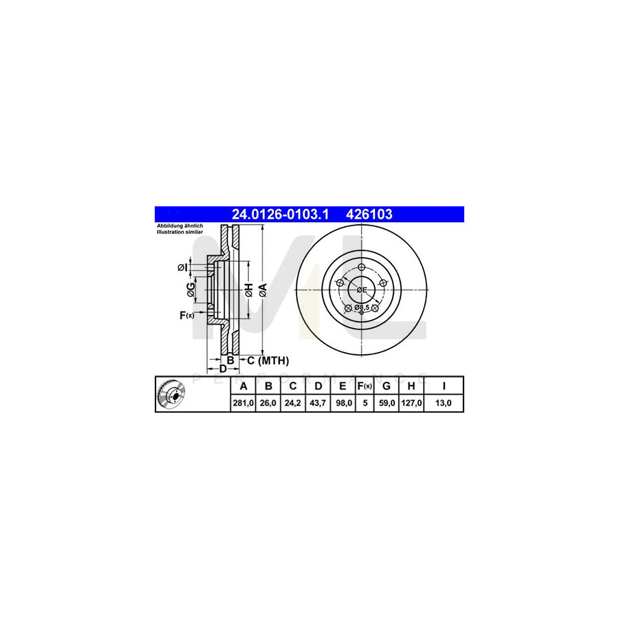 ATE 24.0126-0103.1 Brake Disc for ALFA ROMEO 164 (164) Vented - 1 piece