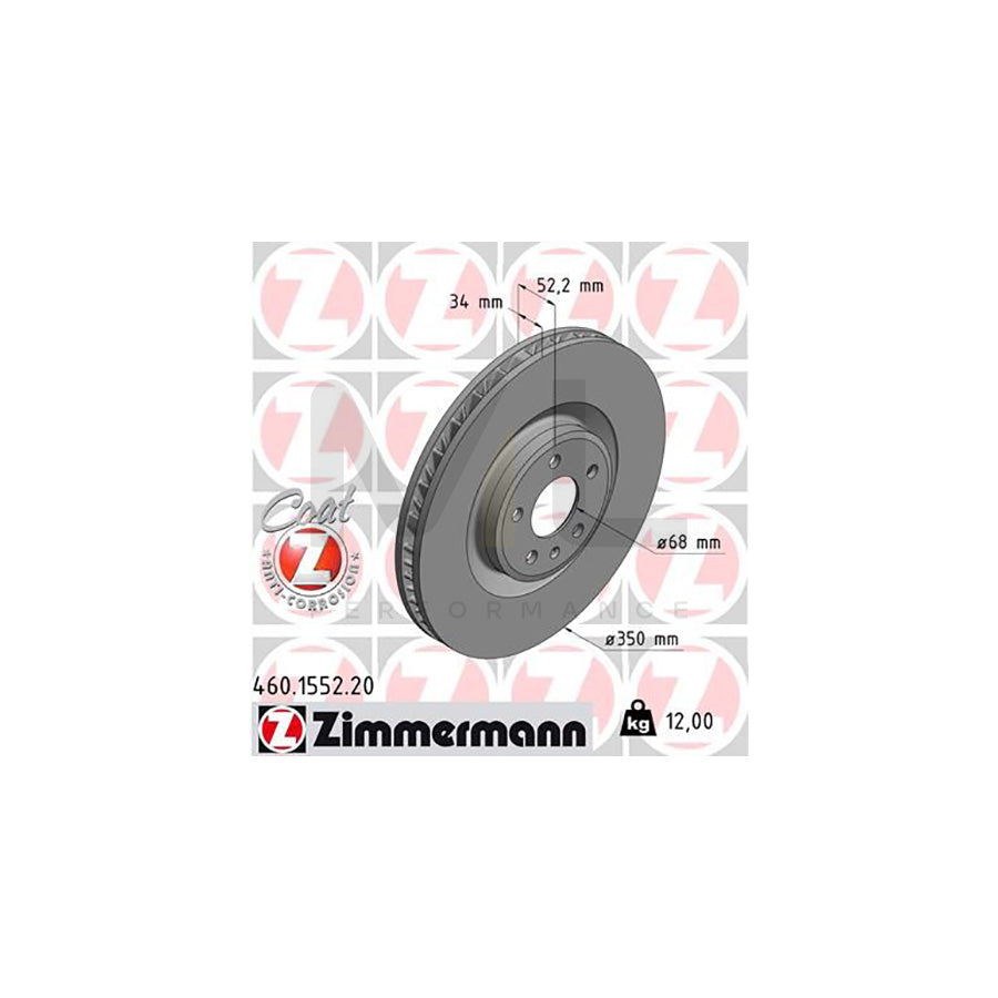 ZIMMERMANN COAT Z 460.1552.20 Brake Disc for PORSCHE Macan (95B) Internally Vented, Coated