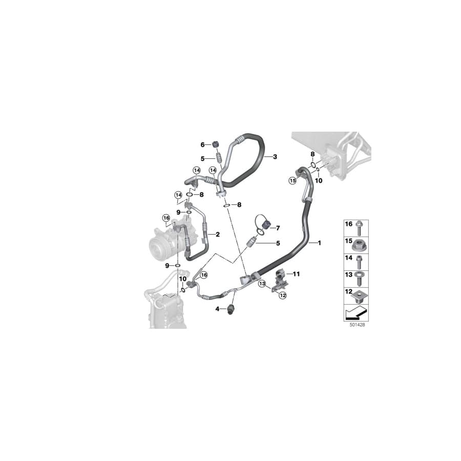 Genuine BMW 64508053489 Pressure Hose Assy Compressor-Condenser (Inc. X3 M & X4 M)