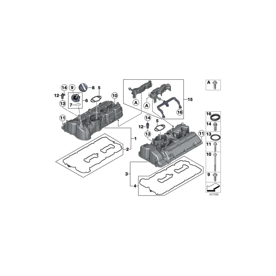 Genuine BMW 11128648125 F15 F13 F11 Cylinder Head Cover Zyl. 1-4 (Inc. 550i, Alpina B7LX & 650i)