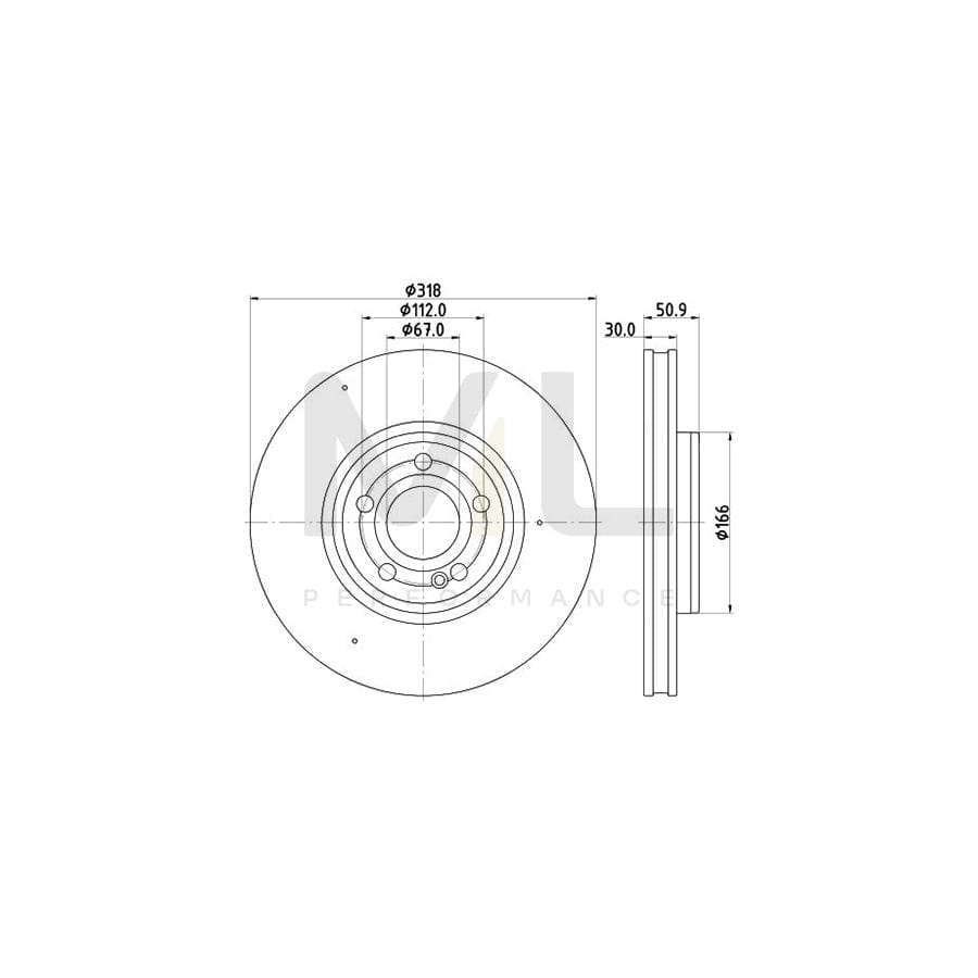 HELLA 8DD 355 133-051 Brake Disc Internally Vented, Coated, High-carbon, without wheel hub, without wheel studs | ML Performance Car Parts