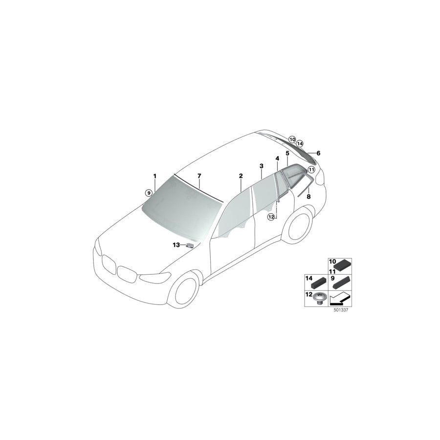 Genuine BMW 51337480563 G01 Side Window, Door, Left Rear (Inc. X3 20iX, X3 30iX & X3 20i 1.6)