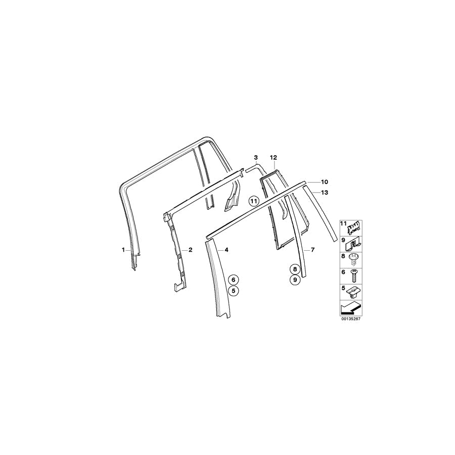 Genuine BMW 51357044179 E61 Frame For Fixed Side Window, Left (Inc. 520i, 530xd & 525xi)