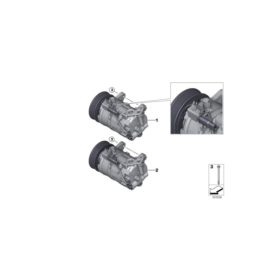 Genuine BMW 64527948798 F40 F44 Rp A/C Compressor W/O Magnetic Clutch (Inc. 218i, M135iX & M235iX)