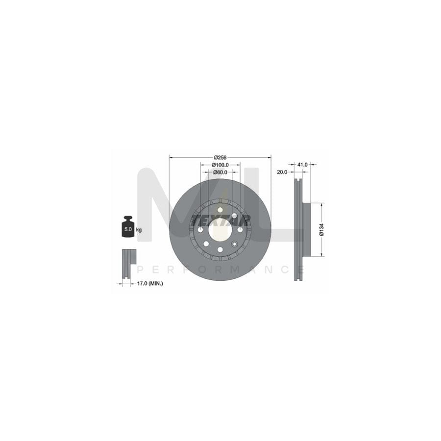 TEXTAR 92056500 Brake Disc Externally Vented, without wheel hub, without wheel studs - 1 piece