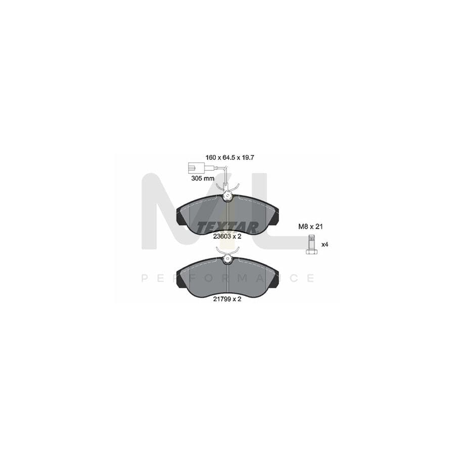 TEXTAR 2360301 Brake pad set with integrated wear warning contact, with brake caliper screws