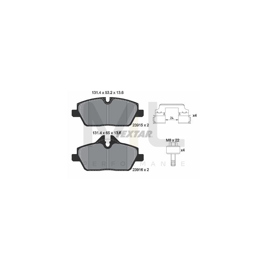 TEXTAR 2391508 Brake pad set for BMW i3 (I01) prepared for wear indicator, with brake caliper screws, with accessories