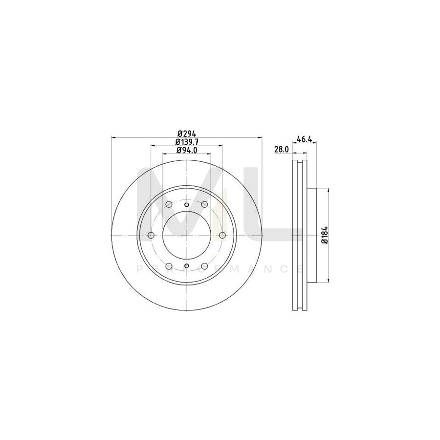 HELLA PRO 8DD 355 115-731 Brake Disc Internally Vented, Coated, without wheel hub, without wheel studs | ML Performance Car Parts