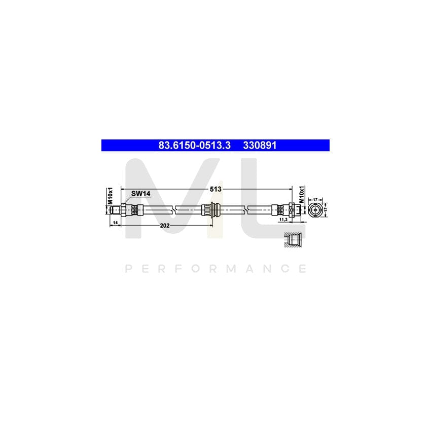 ATE 83.6150-0513.3 Brake Hose for BMW X3 (E83) 513mm, M10x1