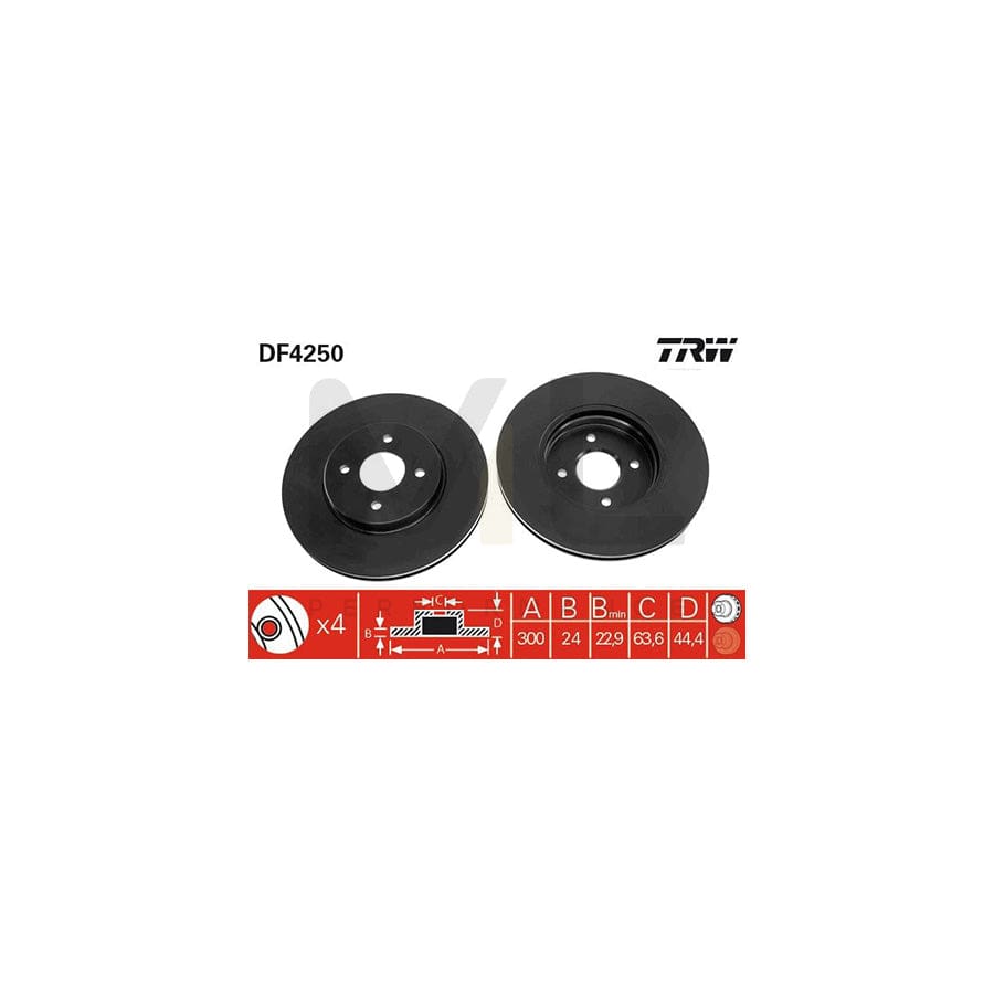 TRW DF4250 Brake Disc for FORD FOCUS Vented, Painted, High-carbon - 1 piece