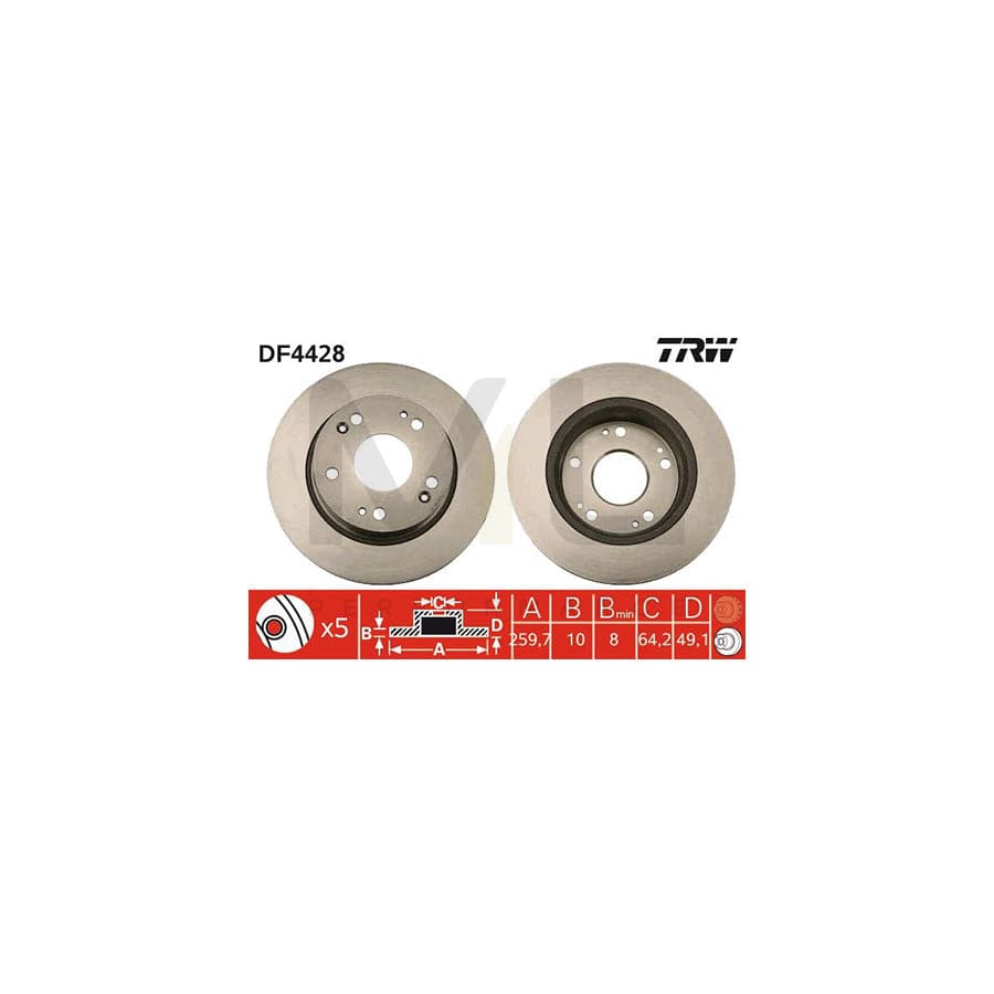 TRW DF4428 Brake Disc for HONDA ACCORD Solid, Painted - 1 piece