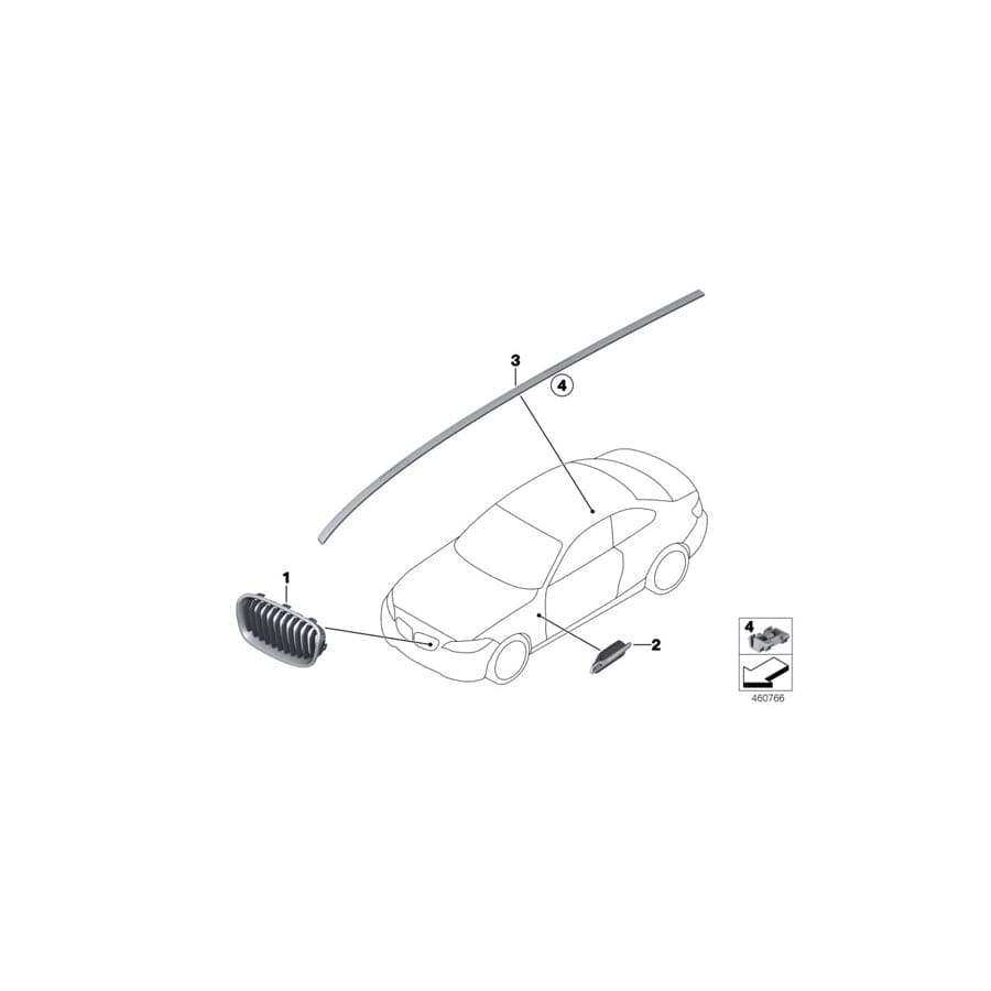 Genuine BMW 51117464482 F22 F23 Grille, Front, Right BASIS (Inc. 220d, 230iX & 218i)