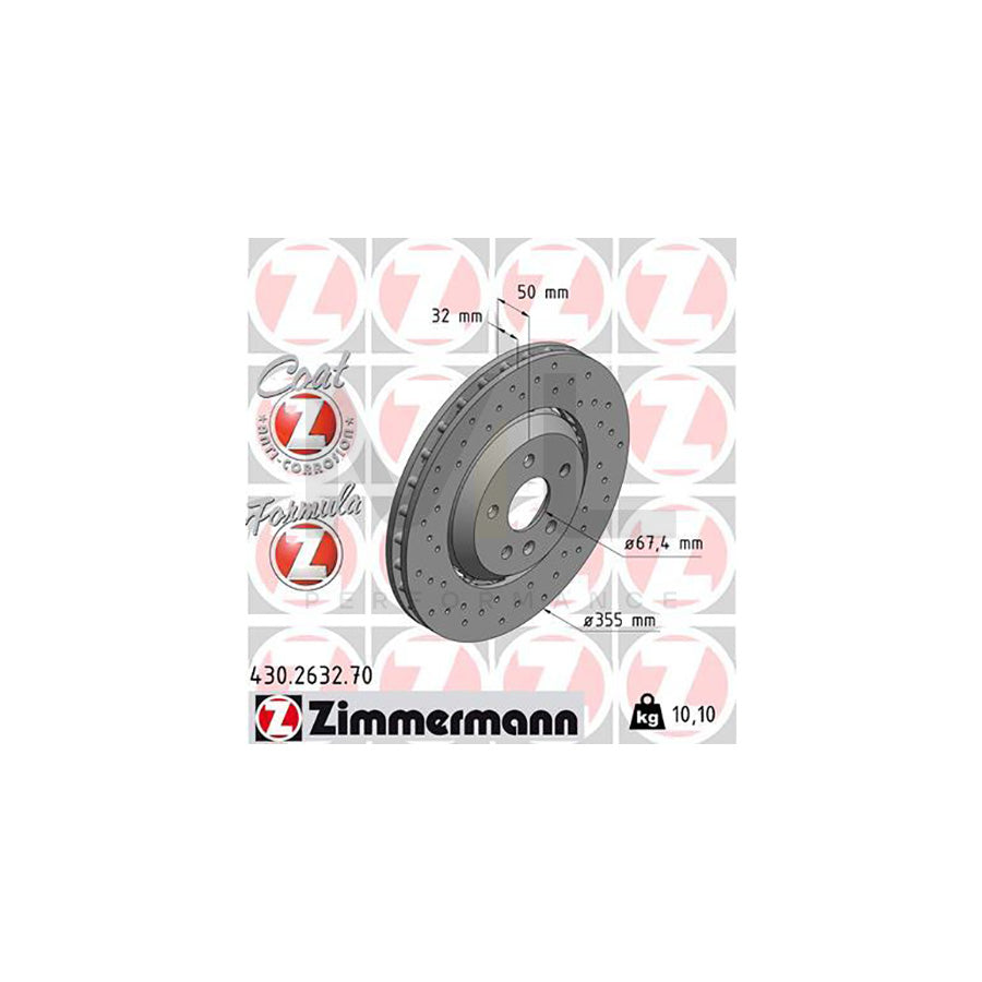 ZIMMERMANN FORMULA Z COAT Z 430.2632.70 Brake Disc Perforated, Two-piece brake disc, Vented, Coated, Alloyed / High-carbon - 1 piece