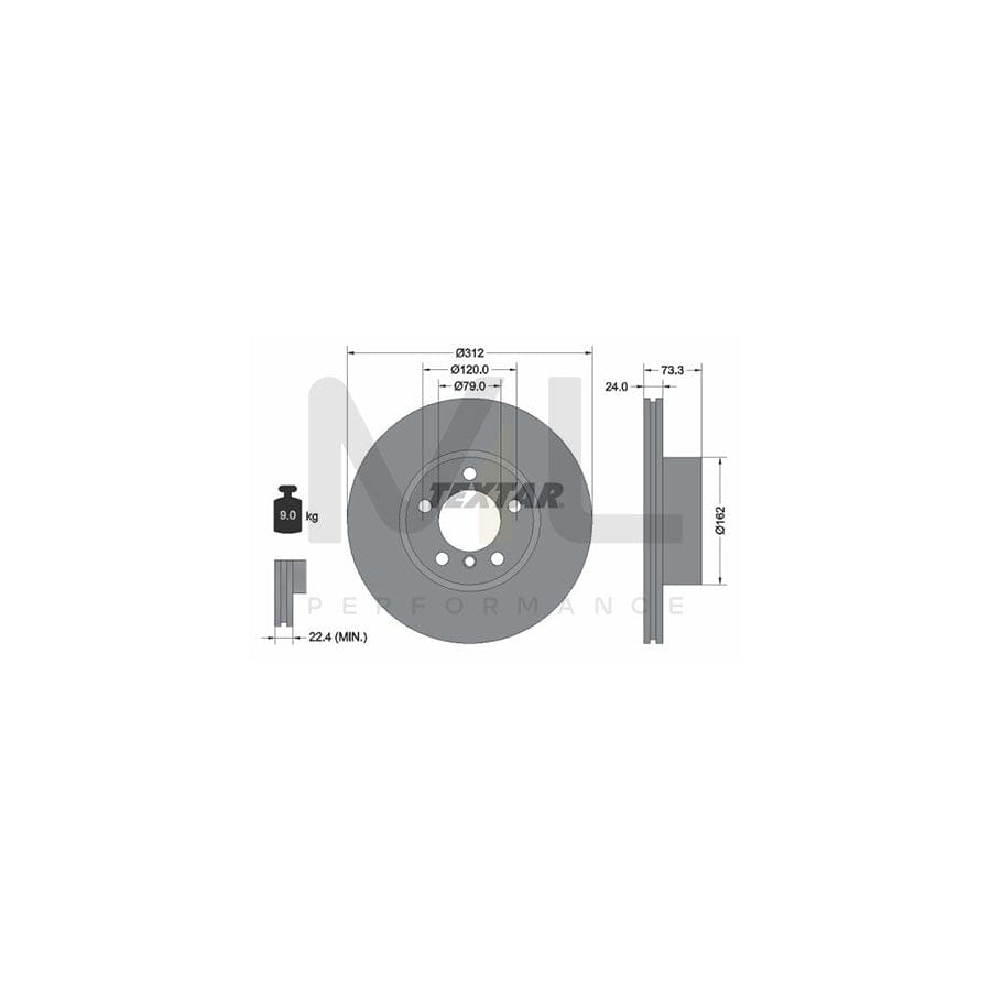TEXTAR PRO+ 92261805 Brake Disc Internally Vented, Coated, High-carbon, without wheel hub, without wheel studs - 1 piece