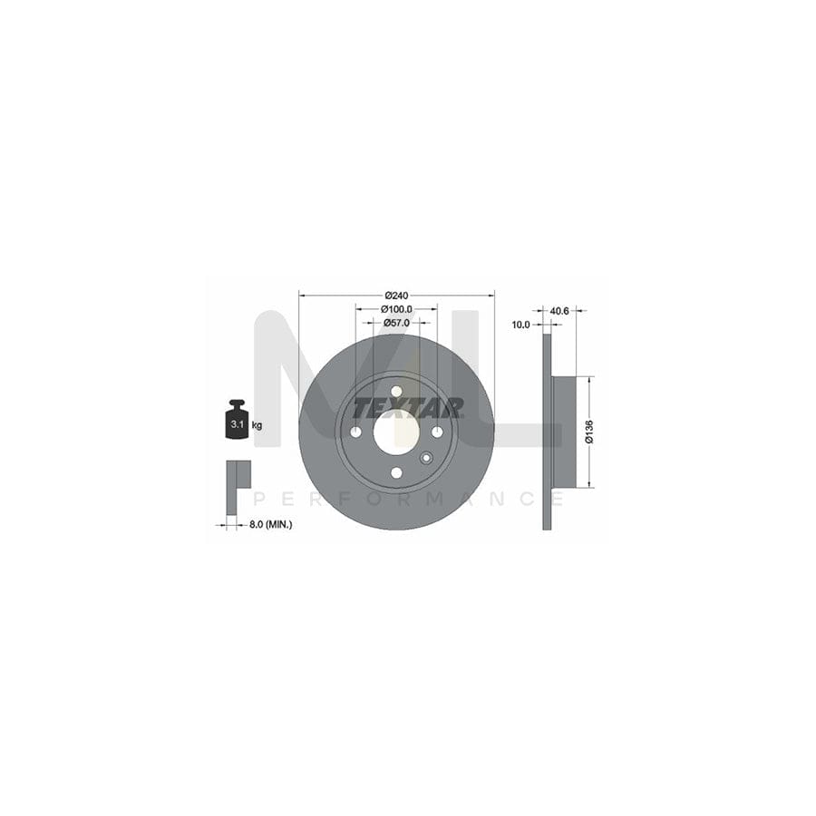 TEXTAR 92111000 Brake Disc Solid, without wheel hub, without wheel studs - 1 piece