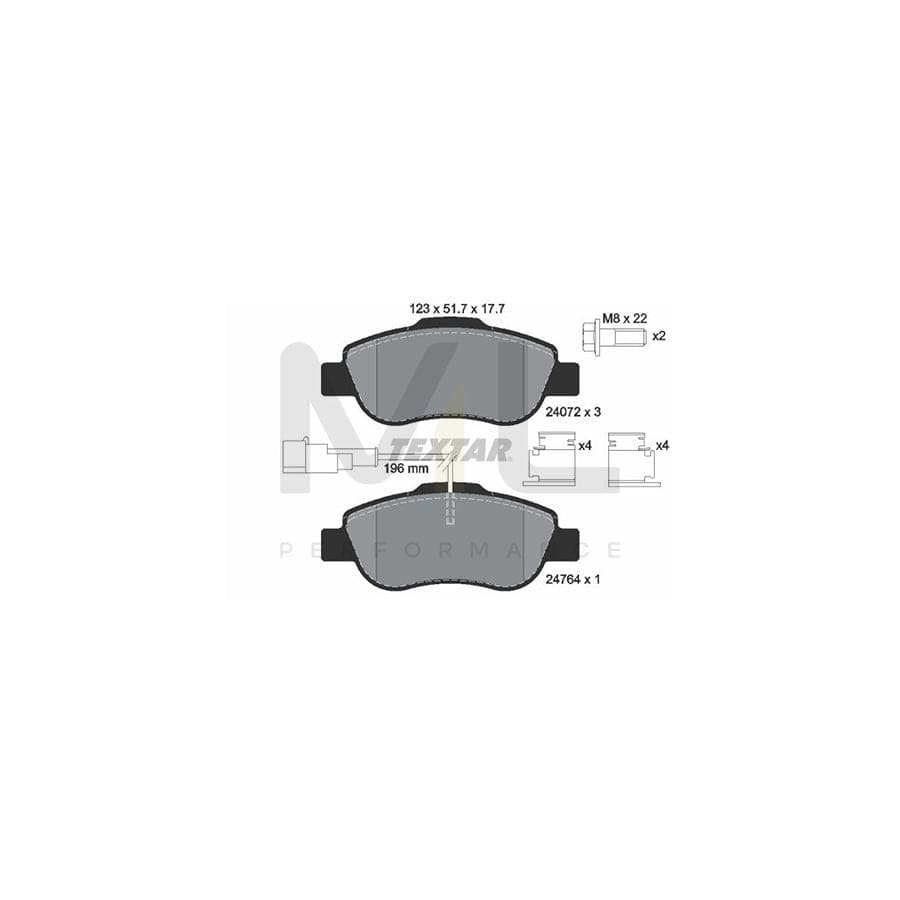 TEXTAR 2407202 Brake pad set incl. wear warning contact, with accessories