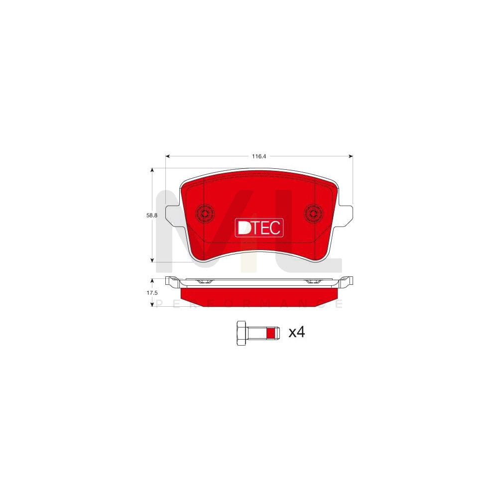 TRW Dtec Cotec Gdb1765Dte Brake Pad Set Not Prepared For Wear Indicator, With Brake Caliper Screws, With Accessories