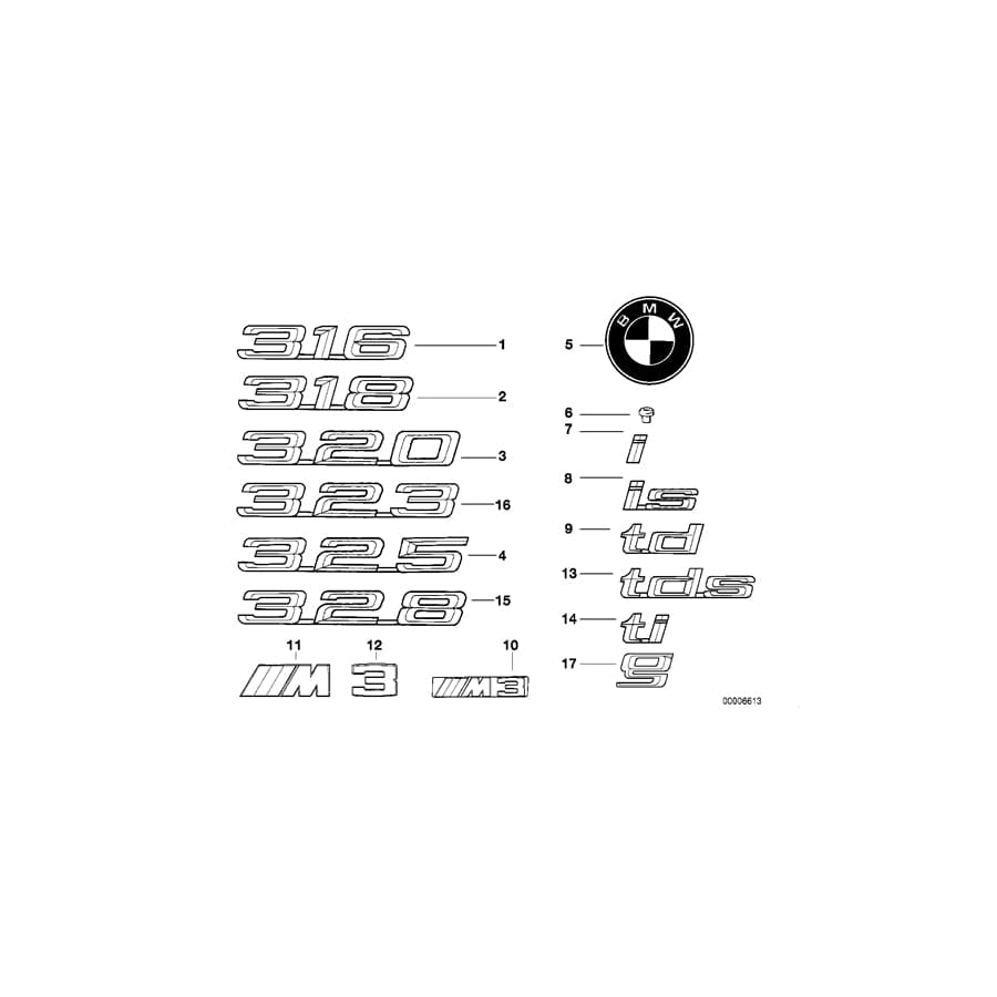 Genuine BMW 51148170183 E36 Emblem Adhered Rear -TI- (Inc. 318ti)